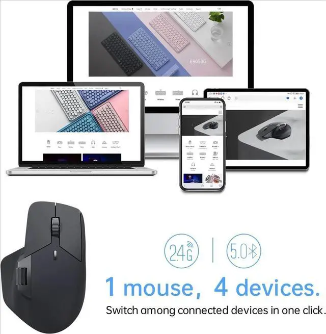 Alt view image 3 of 6 - Bluetooth Wireless Mouse - Bluetooth 5.0 and 2.4GHz Multi-Mode Connection, Support 4 Devices, Black