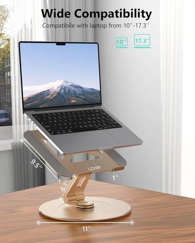 Alt view image 2 of 5 - Ultra-Stable Aluminumy Swivel Laptop Stand for Desk with Rotating Foldable Holder,Suitable for 10"-17.3" Laptops