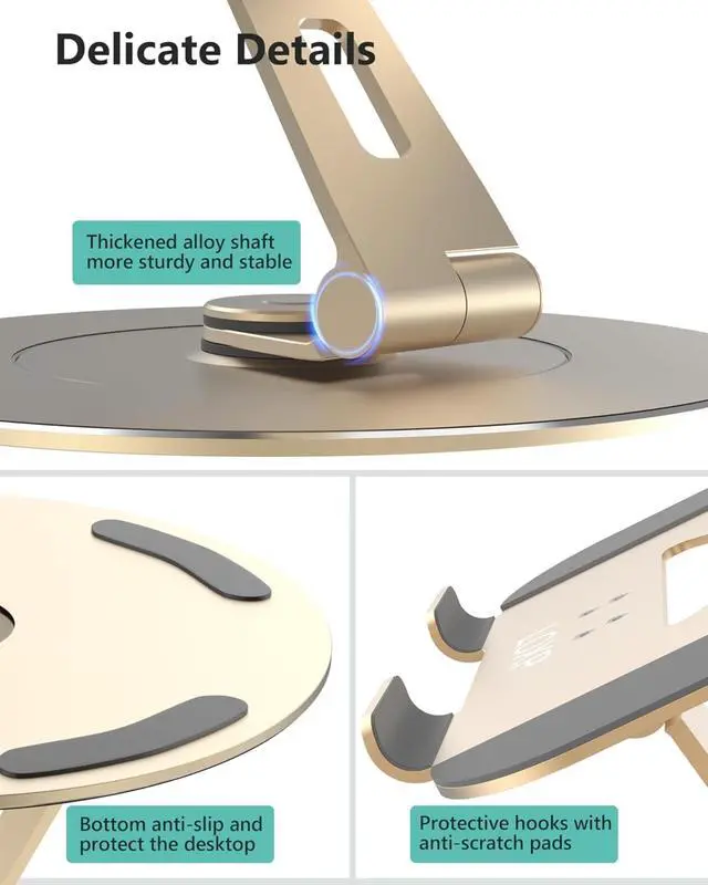 Alt view image 5 of 5 - Ultra-Stable Aluminumy Swivel Laptop Stand for Desk with Rotating Foldable Holder,Suitable for 10"-17.3" Laptops