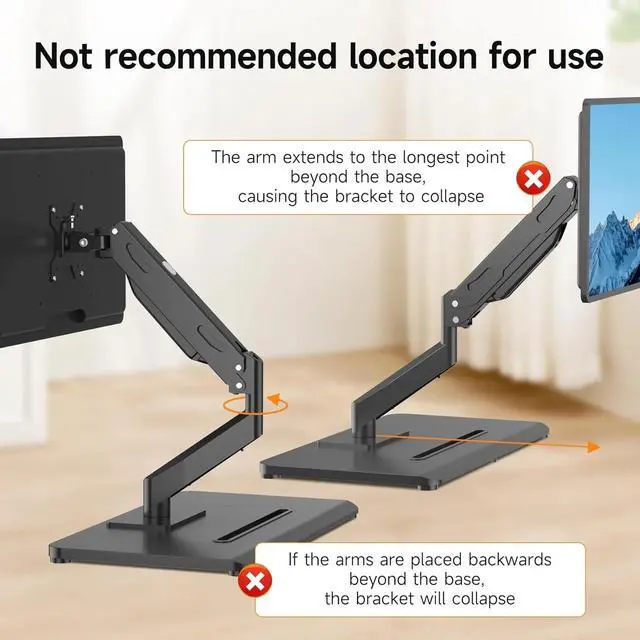 Alt view image 4 of 5 - Adjustable Monitor Arm with Gas Spring for 17-32 inch Screens,Freestanding Full Motion Monitor Desk Stand Holds up to 22 lbs.