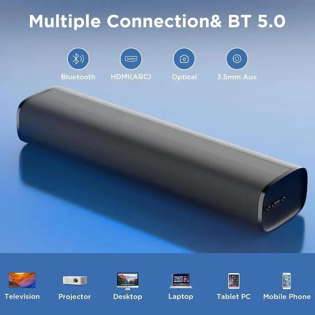 Alt view image 5 of 5 - Sound Bars for Smart TV Bluetooth 5.0 Soundbar 50W 17Inch Soundbars with ARC/Optical/AUX Connection Surround