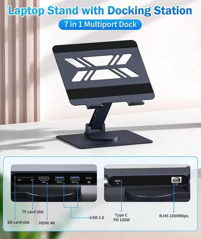 Alt view image 2 of 5 - USB-C Laptop Docking Stand, C Dock Tablet StandPD 100W, Portable Docking Station for MacBook Pro/Air/Dell/HP/Surface/Lenovo, Plug and Play