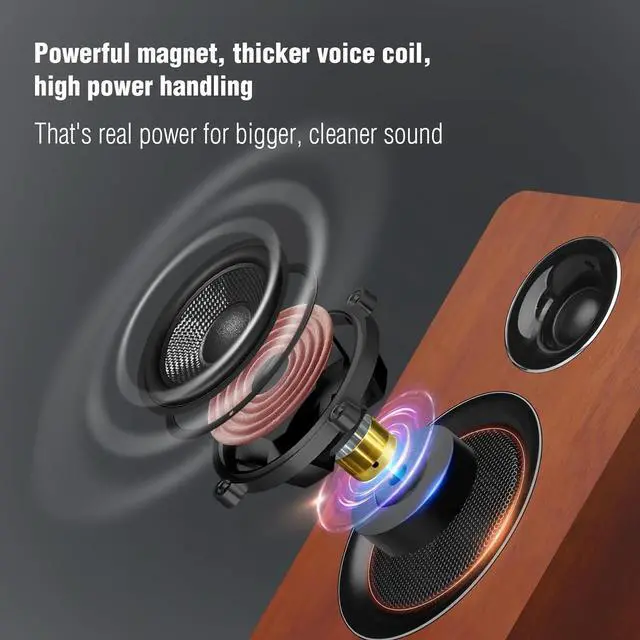Alt view image 3 of 4 - Computer Speakers for Desktop PC, Supports Bluetooth 5.3, USB-C, AUX/RCA Input for Record Player TV - Brown Stereo Set