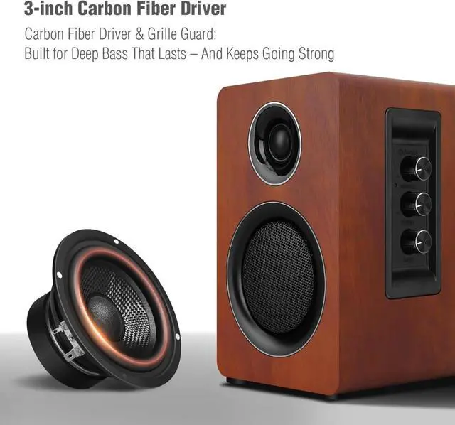 Alt view image 2 of 4 - Computer Speakers for Desktop PC, Supports Bluetooth 5.3, USB-C, AUX/RCA Input for Record Player TV - Brown Stereo Set