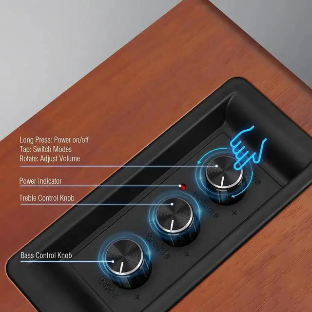 Alt view image 4 of 4 - Computer Speakers for Desktop PC, Supports Bluetooth 5.3, USB-C, AUX/RCA Input for Record Player TV - Brown Stereo Set