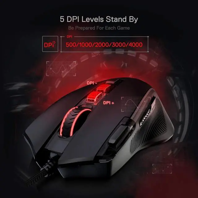 Alt view image 4 of 5 - M612 Predator RGB Gaming Mouse, 8000 DPI Wired Optical Mouse with 11 Programmable Buttons & 5 Backlit Modes, Software Supports DIY Keybinds Rapid Fire Button