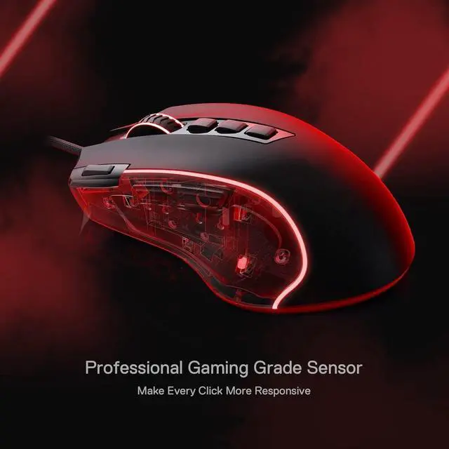 Alt view image 3 of 5 - M612 Predator RGB Gaming Mouse, 8000 DPI Wired Optical Mouse with 11 Programmable Buttons & 5 Backlit Modes, Software Supports DIY Keybinds Rapid Fire Button