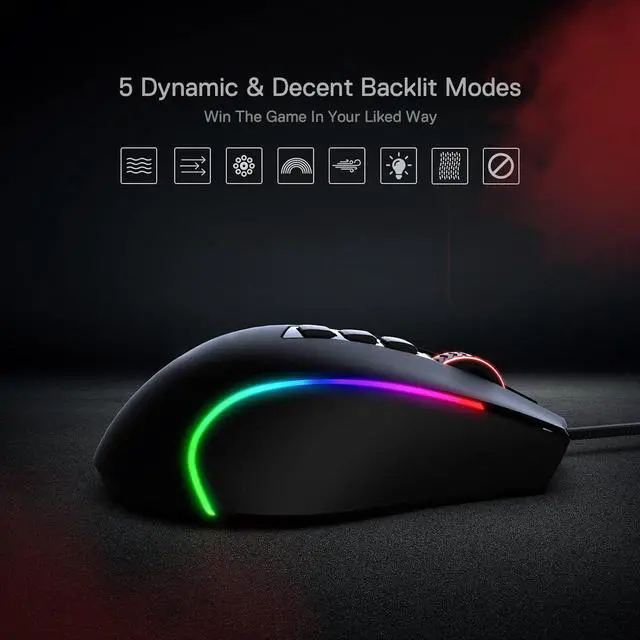 Alt view image 5 of 5 - M612 Predator RGB Gaming Mouse, 8000 DPI Wired Optical Mouse with 11 Programmable Buttons & 5 Backlit Modes, Software Supports DIY Keybinds Rapid Fire Button