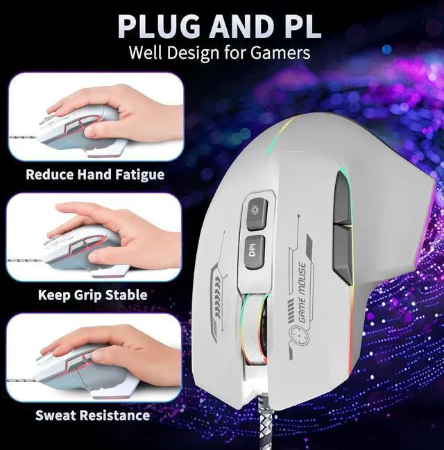 Alt view image 3 of 4 - Gaming Mouse, Wired Gaming Mouse with RGB Backlit, 7200DPI Adjustable, PC Gaming Mice with 7 rogrammable Macro Buttonsg, Ergonomic Mouse Gamer for PC, Desktop, MacLaptop, Chromebook.