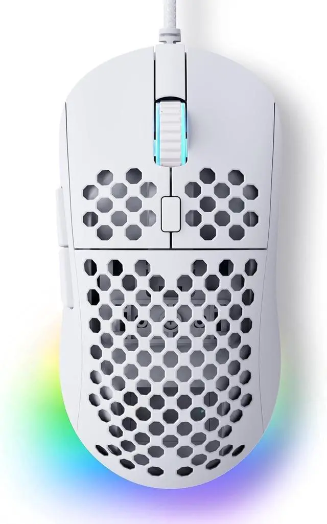 Main image of Falcon M1SE Ultralight Honeycomb Gaming Mouse, High-Precision 12800DPI Optical Sensor, 6 Programmable Buttons, Customizable RGB, Drag-Free Paracord, Ergonomic, Wired - Matte White