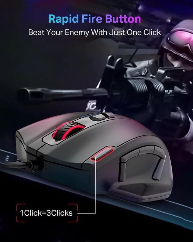 Alt view image 2 of 5 - Wired Large Gaming Mouse, Big Gamer Mouse with Rapid Fire Button, 5 Side Buttons, 12400 DPI, 5 Backlit Modes, 11 Programmable Macro Shortcuts, Adjustable Weights, Comfort Grip for Windows