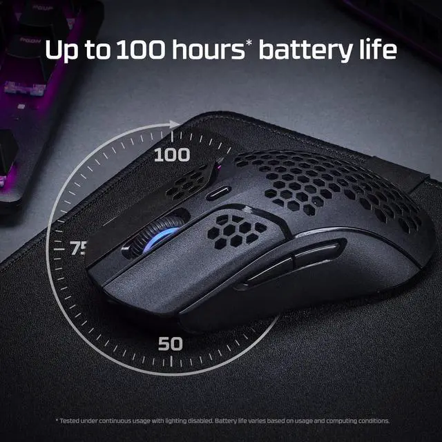Alt view image 2 of 5 - Pulsefire Haste  Wireless Gaming Mouse  Ultra Lightweight, 61g, 100 Hour Battery Life, 2.4Ghz Wireless, Honeycomb Shell, Hex Design, Up to 16000 DPI, 6 Programmable Buttons  Black, 4P5D7AA
