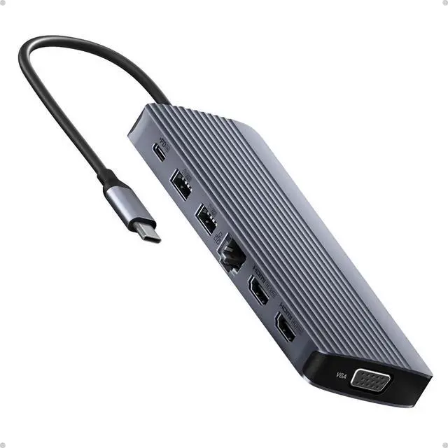 Alt view image 2 of 5 - Laptop Docking Station, 14 in 1 USB C Hub, Triple Display with 2 x 4K HDMI, 1080p VGA, 80W Power Delivery, 5Gbps USB-A/C Data Ports for Dell XPS and More (Charger not Included)