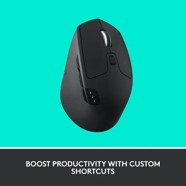 Alt view image 3 of 5 - M720 Triathlon Wireless Mouse, Bluetooth, USB Unifying Receiver, 1000 DPI, 6 Programmable Buttons, 2-Year Battery, Compatible with Laptop, PC, Mac, iPadOS - Black