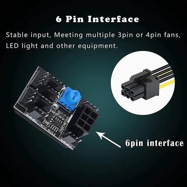 Alt view image 2 of 7 - for3 Pin 4 Pin Fan Adapter PWM PC Chassis Cooling Fan Hub 8 Way Splitter 12V Speed Controller with 6 Pin Power Port