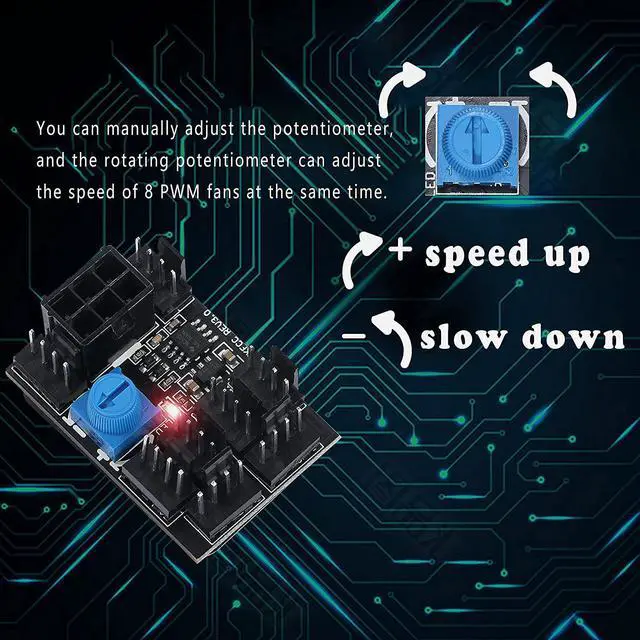 Alt view image 4 of 7 - for3 Pin 4 Pin Fan Adapter PWM PC Chassis Cooling Fan Hub 8 Way Splitter 12V Speed Controller with 6 Pin Power Port