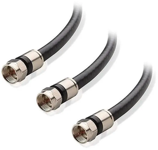 Main image of 3Pack CL2 inWall Rated cm Quad Shielded Coaxial RG6 Coax in Black 6 Feet