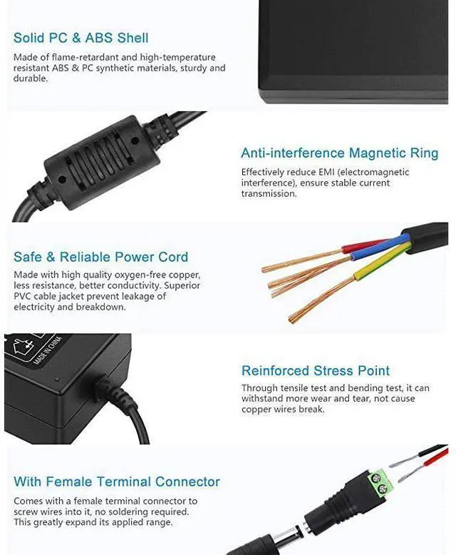 Alt view image 4 of 7 - 24V DC Power Supply 2A 48W ACDC Adapter 100~240V AC to DC 24 Volt 2 Amp Converter 24 vdc 2000mA 18A 15A 13A 12A with 55mmx 25mm 21mm Plug for LED Strip Light CCTV Camera DC Pump Fan