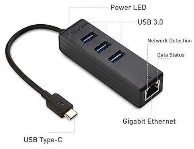Alt view image 3 of 7 - FOR 3 Port USB C Hub with Ethernet USB C to Ethernet Hub Thunderbolt 3 Port Compatible with MacBook Pro Dell XPS 13 15 HP Spectre x360 Surface Pro Lenovo Yoga 910 and More