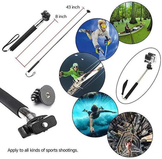 Alt view image 6 of 7 - for3 in 1 Universal Waterproof Action Camera Accessories Bundle Kit Head Strap MountChest HarnessSelfie stick Compatible with Gopro Hero 7 6 5AKASO EK7000APEMANODRVMCrosstour Action Camera