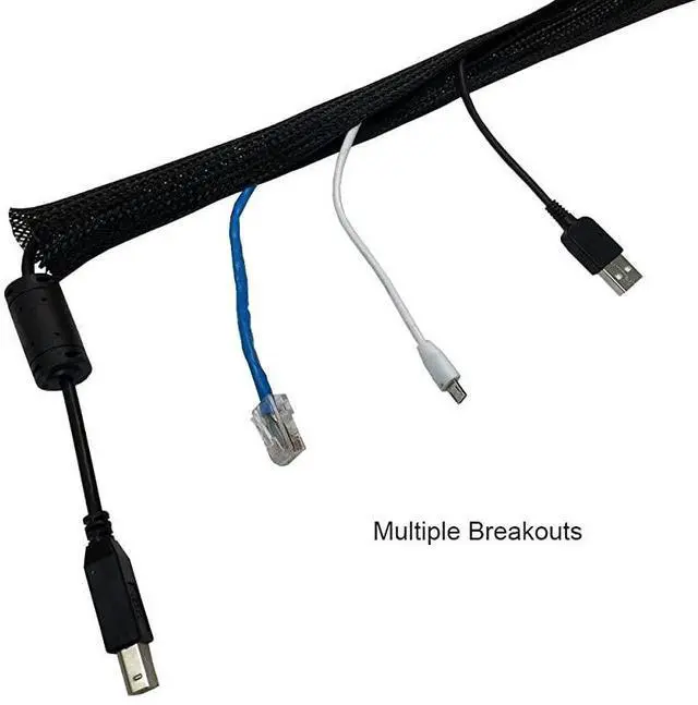 Alt view image 2 of 4 - 3 Side Entry Cable Wrap Braided Sleeving with Hook Loop Fastener 10 Feet Black