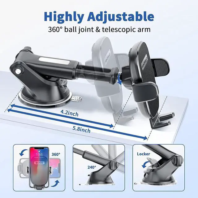 Alt view image 4 of 7 - for3-in-1 Suction Cup Phone Holder Windshield/Dashboard/Air Vent Oqtiq Dashboard & Windshield Suction Cup Car Phone Mount with Strong Sticky Gel Pad Compatible with iPhone Samsung & Other Cellphone