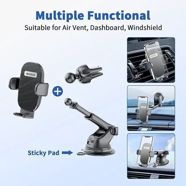 Alt view image 6 of 7 - for3-in-1 Suction Cup Phone Holder Windshield/Dashboard/Air Vent Oqtiq Dashboard & Windshield Suction Cup Car Phone Mount with Strong Sticky Gel Pad Compatible with iPhone Samsung & Other Cellphone