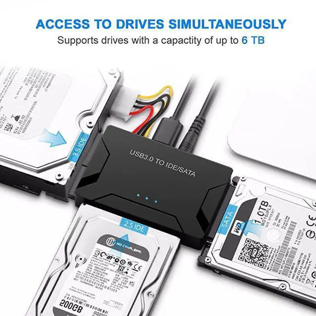 Alt view image 3 of 6 - for3.0 to IDE/SATA Converter Hard Drive Adapter with Power Switch for 2.5"/3.5"SATA HDD/SSD & IDE HDD Drives Optical Drive, Support 6TB, Include 12V 2A Power Adapter & 3.0 Cable