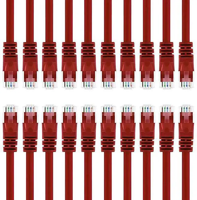 Main image of 20 Pack Cat 6 Ethernet Cable Cat6 Snagless Patch 1 Foot Computer LAN Network Cord Red