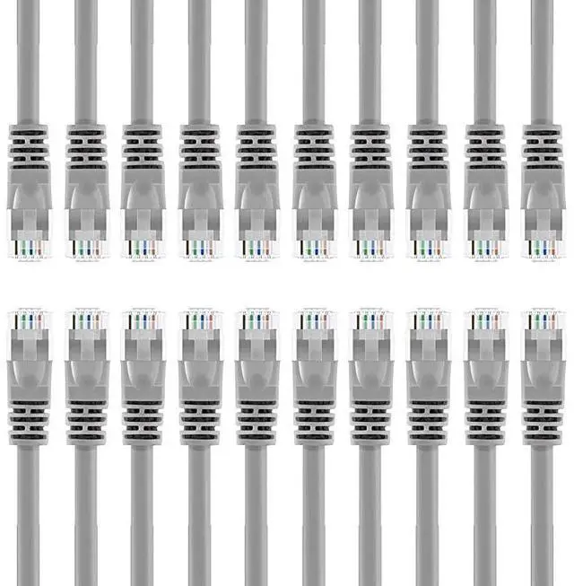 Main image of 20 Pack Cat 6 Ethernet Cable Cat6 Snagless Patch 1 Foot Computer LAN Network Cord Gray
