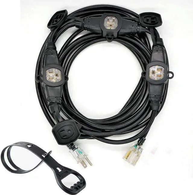 Main image of 25FT 14 Gauge Outdoor Power Extension Cord Four Outlet Cable.Multiple Evenly-Spaced Plug Ideal for Landscaping Light Stage Backline Holiday Decoration and Christmas UL Listed Cord Splitter