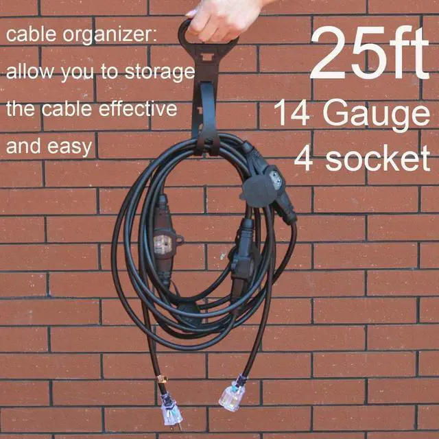 Alt view image 2 of 7 - 25FT 14 Gauge Outdoor Power Extension Cord Four Outlet Cable.Multiple Evenly-Spaced Plug Ideal for Landscaping Light Stage Backline Holiday Decoration and Christmas UL Listed Cord Splitter