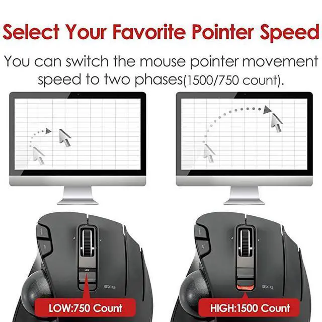 Alt view image 4 of 7 - 2.4GHz Wireless Thumb-Operated Trackball Mouse, 6-Button Function with Smooth Tracking, Precision Optical Gaming Sensor (M-XT3DRBK), Black