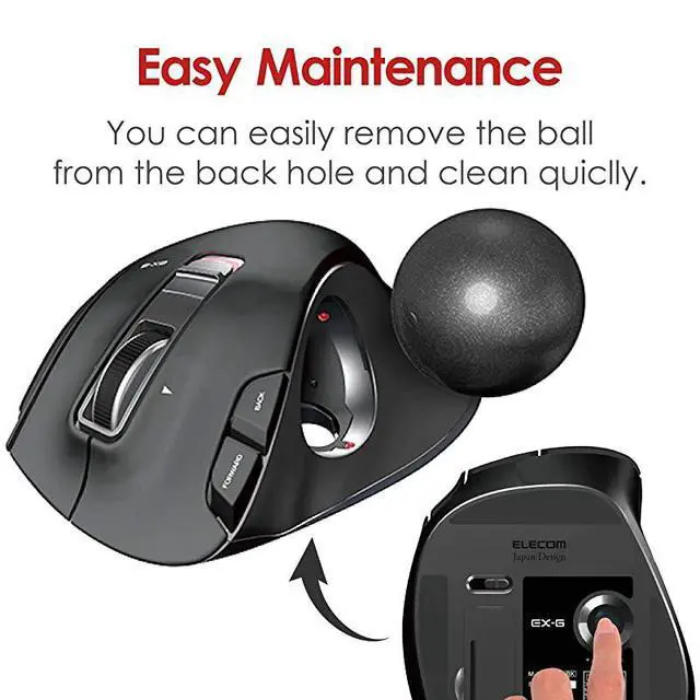 Alt view image 5 of 7 - 2.4GHz Wireless Thumb-Operated Trackball Mouse, 6-Button Function with Smooth Tracking, Precision Optical Gaming Sensor (M-XT3DRBK), Black