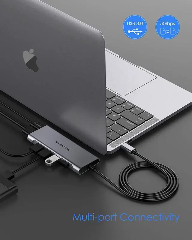 Alt view image 3 of 6 - FOR 3.3FT Long Cable USB C Multiport Hub with 4K HDMI 4 USB 3.0 Type C Charging Compatible 2022-2016 MacBook Pro New Mac Air/iMac/Mac Mini More Stable Driver Adapter (C35-1M Space Gray)