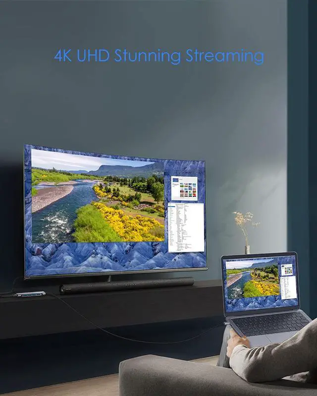 Alt view image 4 of 6 - FOR 3.3FT Long Cable USB C Multiport Hub with 4K HDMI 4 USB 3.0 Type C Charging Compatible 2022-2016 MacBook Pro New Mac Air/iMac/Mac Mini More Stable Driver Adapter (C35-1M Space Gray)