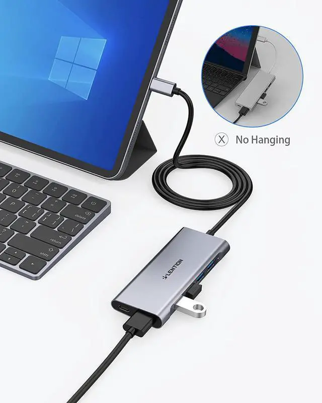 Alt view image 6 of 6 - FOR 3.3FT Long Cable USB C Multiport Hub with 4K HDMI 4 USB 3.0 Type C Charging Compatible 2022-2016 MacBook Pro New Mac Air/iMac/Mac Mini More Stable Driver Adapter (C35-1M Space Gray)