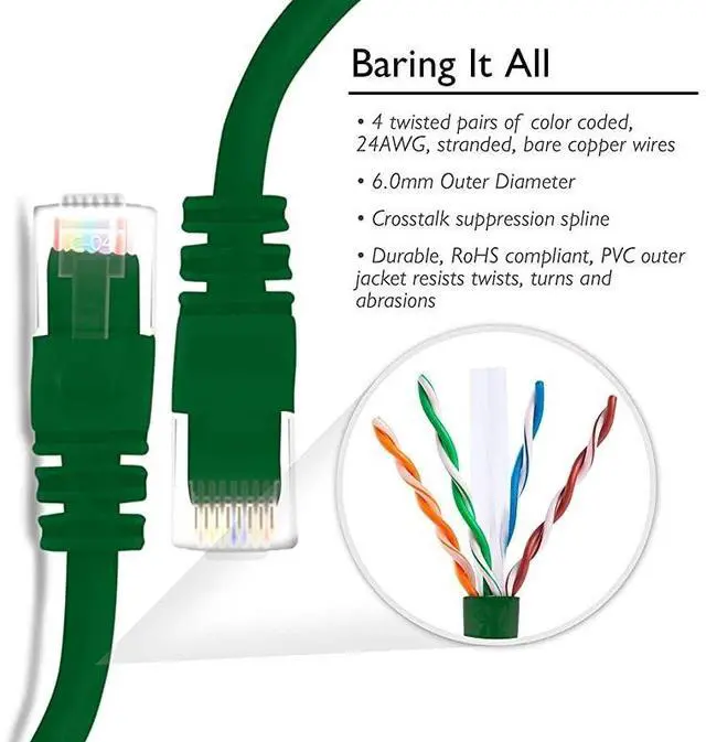 Alt view image 4 of 6 - 20 Pack Cat 6 Ethernet Cable Cat6 Snagless Patch 1 Foot Computer LAN Network Cord Green
