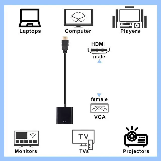 Alt view image 3 of 7 - FOR 20 Pack HDMI to VGA Adapter Converter Bulk Gold Plated Black HDMI to VGA Cable (Male to Female) Compatible with Computer Desktop Laptop PC Monitor HDTV Roku Projector Xbox Raspberry Pi