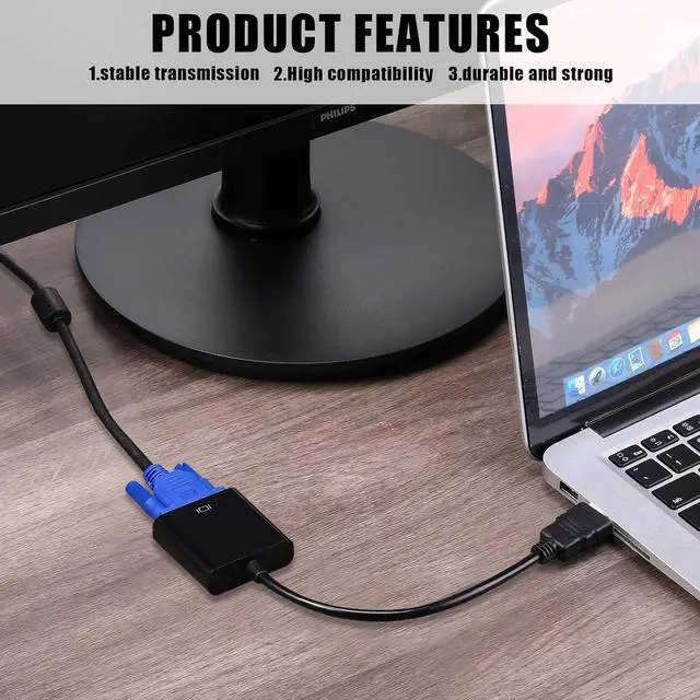 Alt view image 5 of 7 - FOR 20 Pack HDMI to VGA Adapter Converter Bulk Gold Plated Black HDMI to VGA Cable (Male to Female) Compatible with Computer Desktop Laptop PC Monitor HDTV Roku Projector Xbox Raspberry Pi