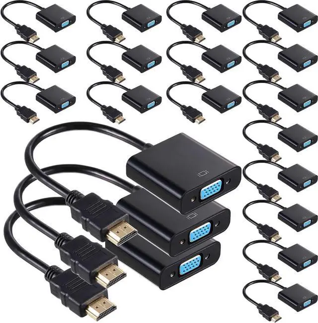 Main image of FOR 20 Pack HDMI to VGA Adapter Converter Bulk Gold Plated Black HDMI to VGA Cable (Male to Female) Compatible with Computer Desktop Laptop PC Monitor HDTV Roku Projector Xbox Raspberry Pi