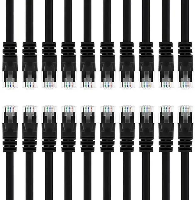 Main image of for20 Pack Cat 6 Ethernet Cable Cat6 Snagless Patch 2 Feet Computer LAN Network Cord Black
