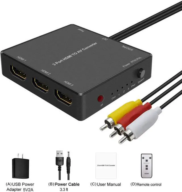 Alt view image 6 of 6 - 3 Port HDMI to RCA Converter HDMI to AV Adapter for Older TV HDMI to Composite Converter for Fire Stick Roku PS4 Appler TV HD Play PC DVD Players etc.