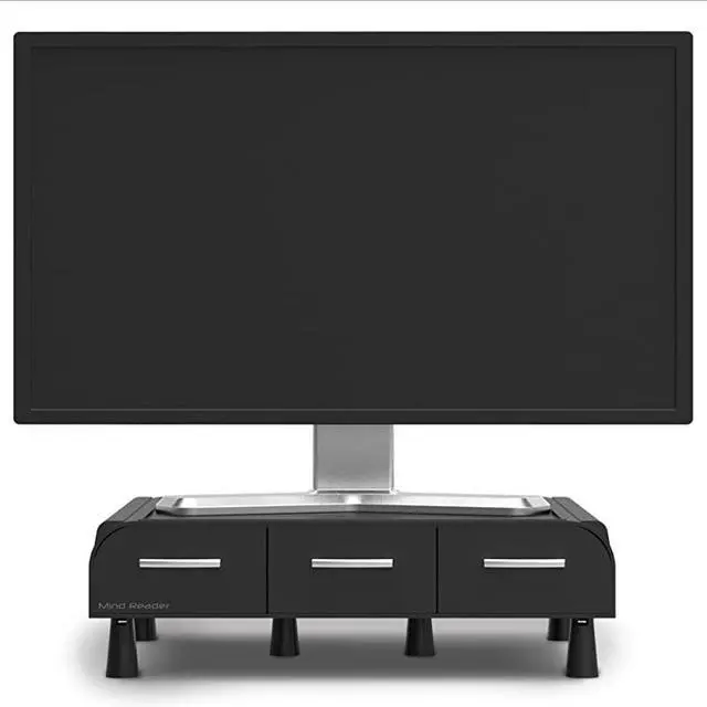 Alt view image 3 of 7 - 2MONSTA3DBLK PC Laptop IMAC Monitor Stand and Desk Organizer with 3 Draws for Storage 2Pack Black