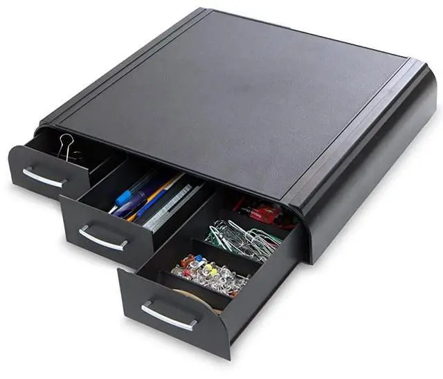 Alt view image 5 of 7 - 2MONSTA3DBLK PC Laptop IMAC Monitor Stand and Desk Organizer with 3 Draws for Storage 2Pack Black