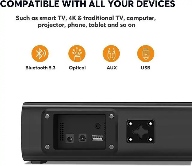 Alt view image 3 of 7 - 2.1ch Small Sound Bars for TV with 6 Levels Voice Enhancement, Built-in Subwoofer, 16 Inches Bluetooth 5.3 Soundbar Speakers with Optical/AUX/USB Connection, S100