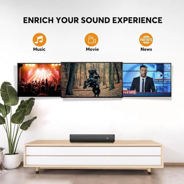 Alt view image 6 of 7 - 2.1ch Small Sound Bars for TV with 6 Levels Voice Enhancement, Built-in Subwoofer, 16 Inches Bluetooth 5.3 Soundbar Speakers with Optical/AUX/USB Connection, S100