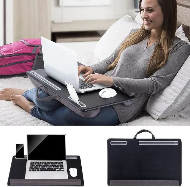 Alt view image 4 of 6 - for27 Large Lap Laptop Desk - Full Mouse Pad Gaming Tray - Portable LapDesk with Mouse Pad & Wrist Rest for Notebook MacBook Tablet Bed Sofa Working Drawing(Black Fit Up to 17.3-in Laptops)