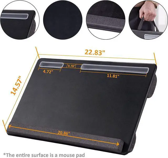 Alt view image 3 of 6 - for27 Large Lap Laptop Desk - Full Mouse Pad Gaming Tray - Portable LapDesk with Mouse Pad & Wrist Rest for Notebook MacBook Tablet Bed Sofa Working Drawing(Black Fit Up to 17.3-in Laptops)