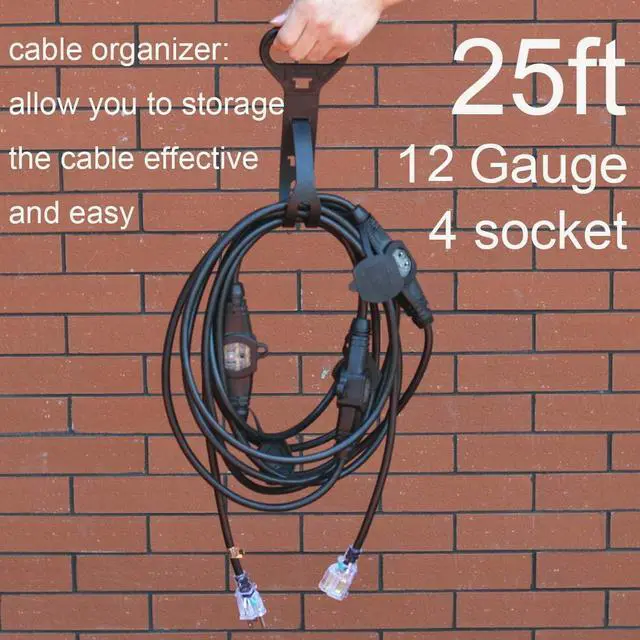 Alt view image 2 of 7 - 25FT 12 Gauge Outdoor Power Extension Cord Four Outlet Cable.Multiple Evenly-Spaced Plug Ideal for Landscaping Light Stage Backline Holiday Decoration and ChristmasUL Listed Cord Splitter
